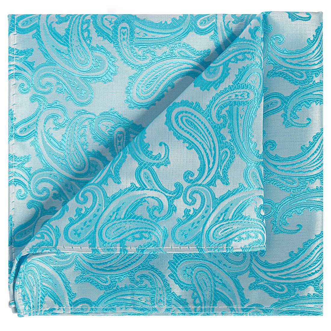 Aqua on Silver Paisley Pocket Square - Tie, bowtie, pocket square  | Kissties