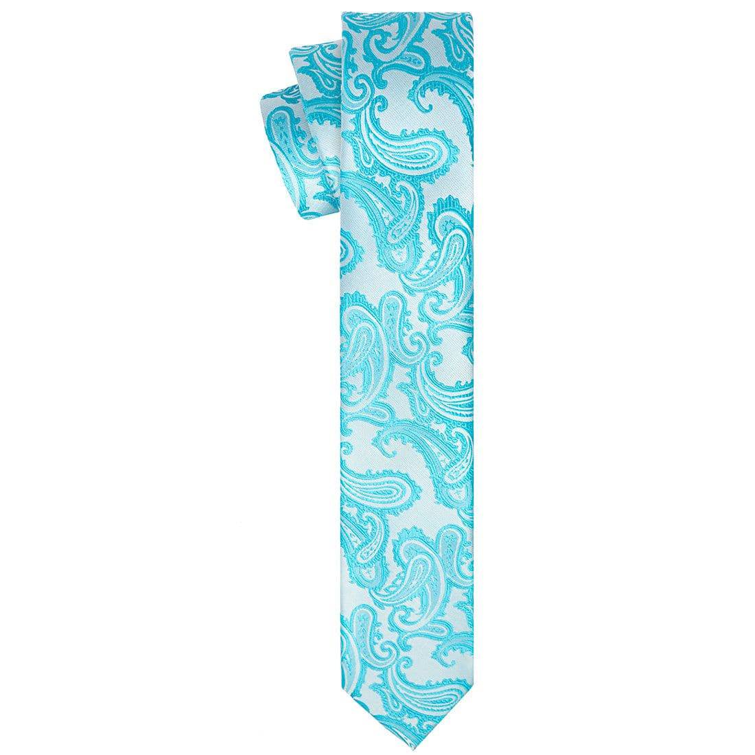 Silver  with Light Blue Paisley Pattern Tie - Tie, bowtie, pocket square  | Kissties