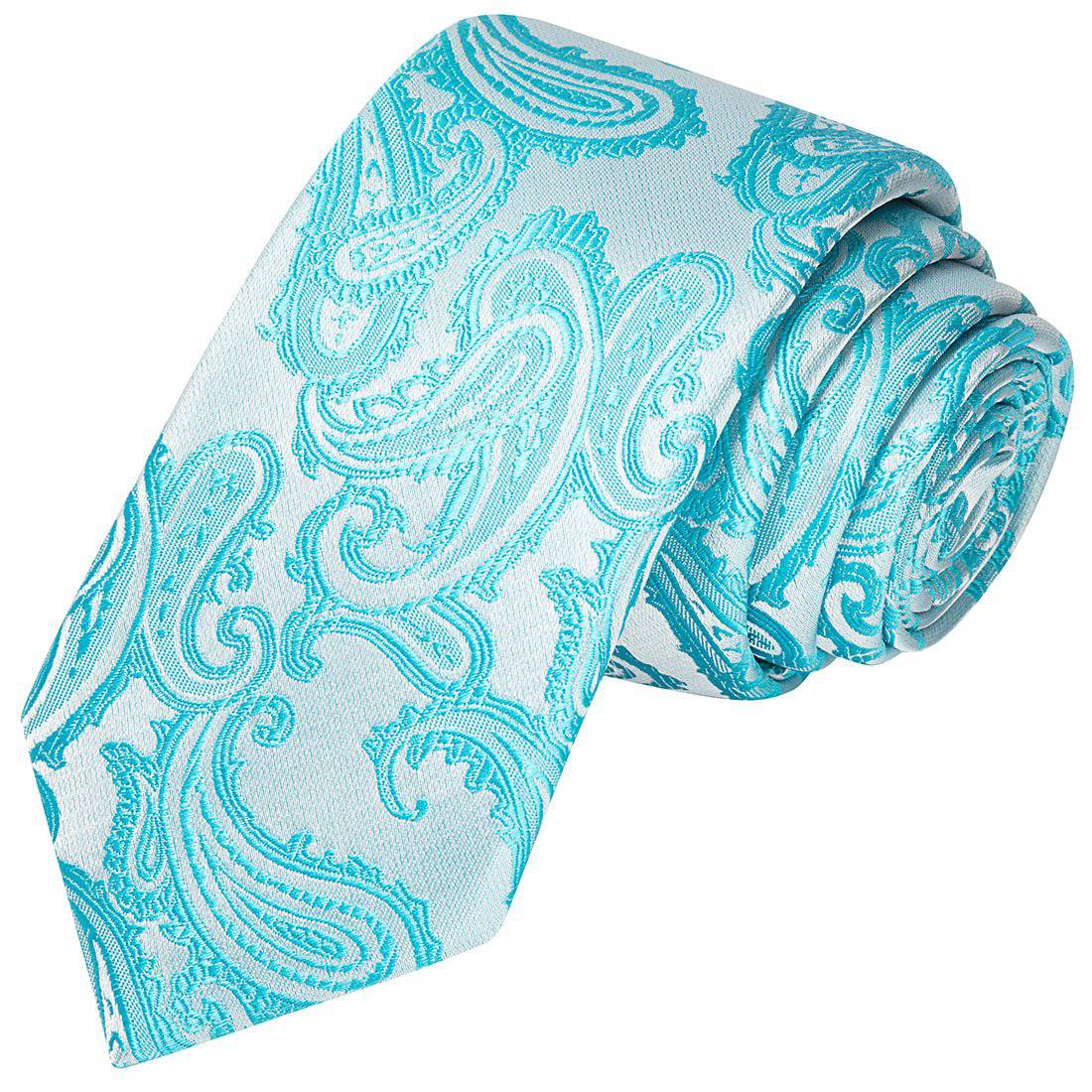 Silver  with Light Blue Paisley Pattern Tie - Tie, bowtie, pocket square  | Kissties