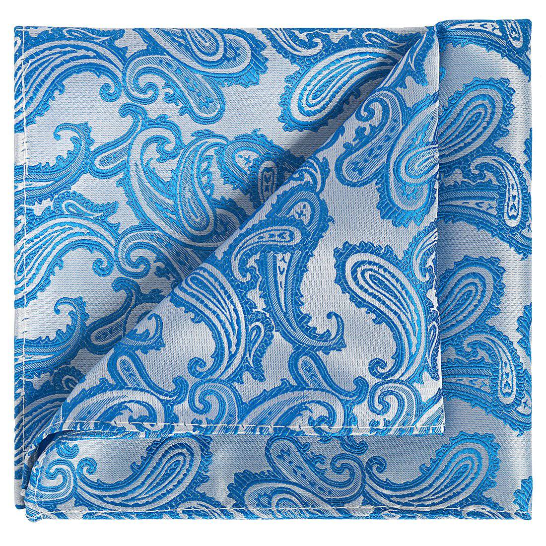 Azure on Silver Paisley Pocket Square - Tie, bowtie, pocket square  | Kissties