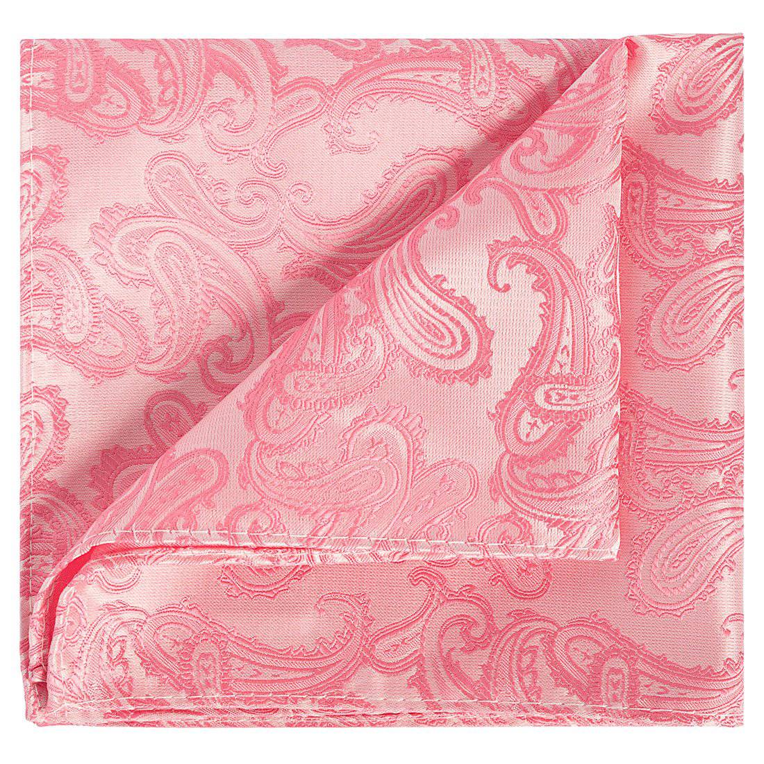 Tickle Me Pink on White Paisley Pocket Square - Tie, bowtie, pocket square  | Kissties