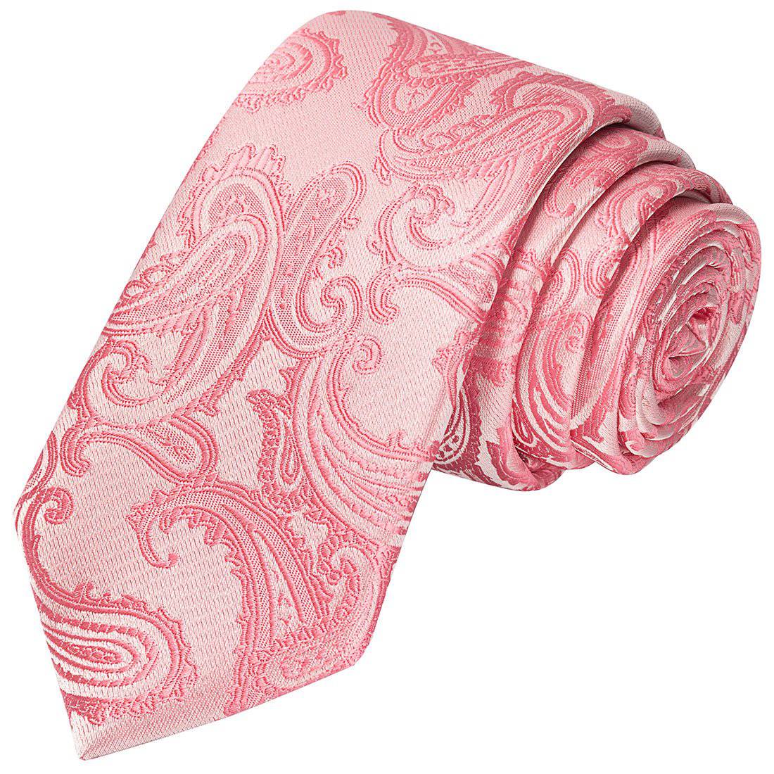 Tickle Me Pink on White Paisley Tie - Tie, bowtie, pocket square  | Kissties