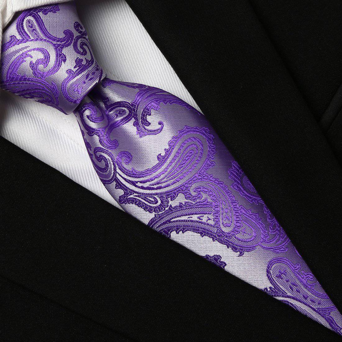 Vivid Violet on Silver Paisley Tie - Tie, bowtie, pocket square  | Kissties