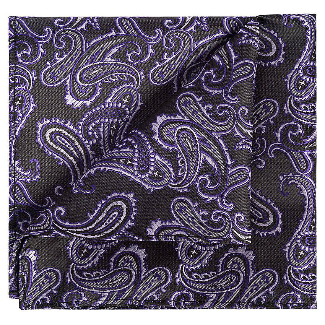 Electric Indigo-bordered White on Black Paisley Pocket Square - Tie, bowtie, pocket square  | Kissties