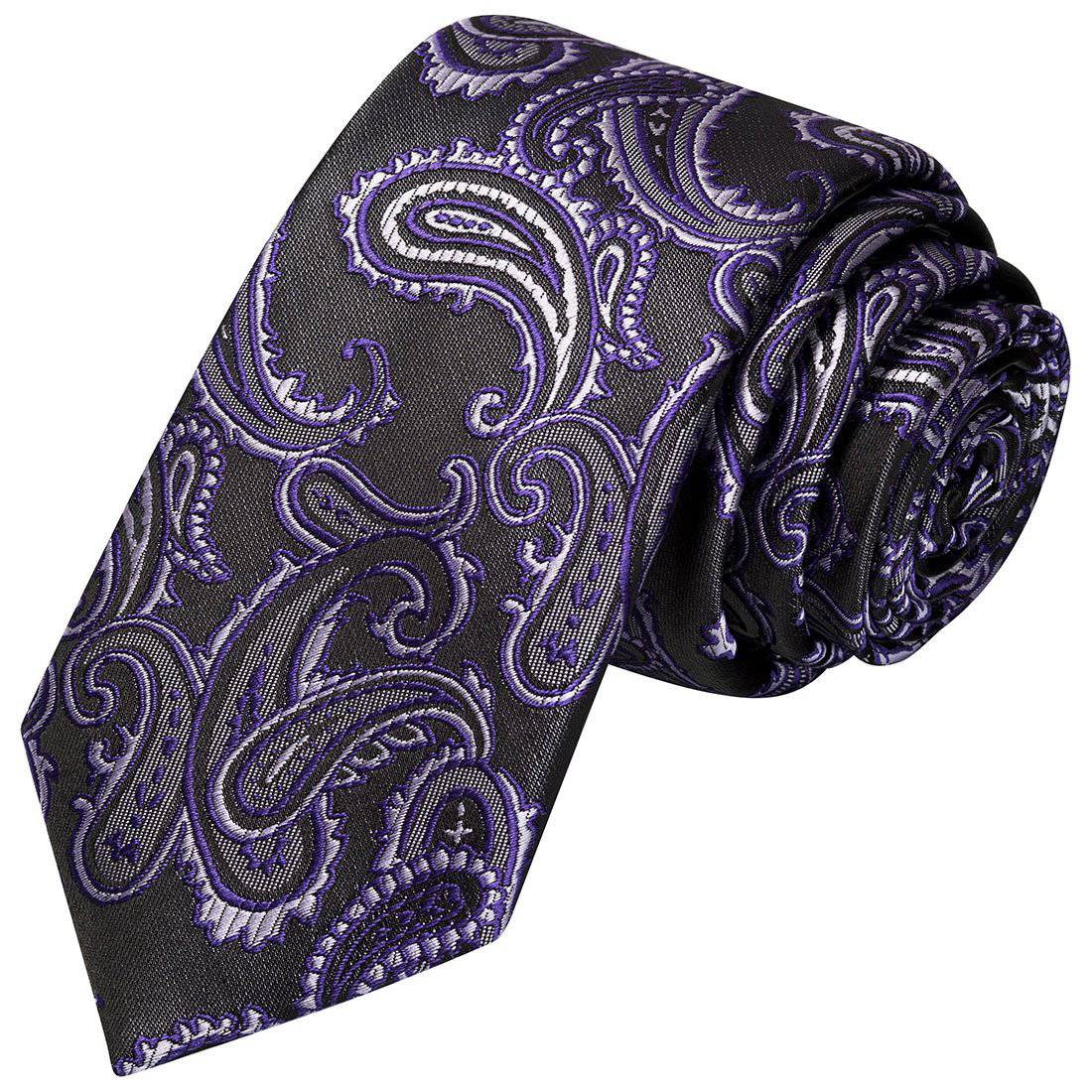 Electric Indigo-bordered White on Black Paisley Tie - Tie, bowtie, pocket square  | Kissties