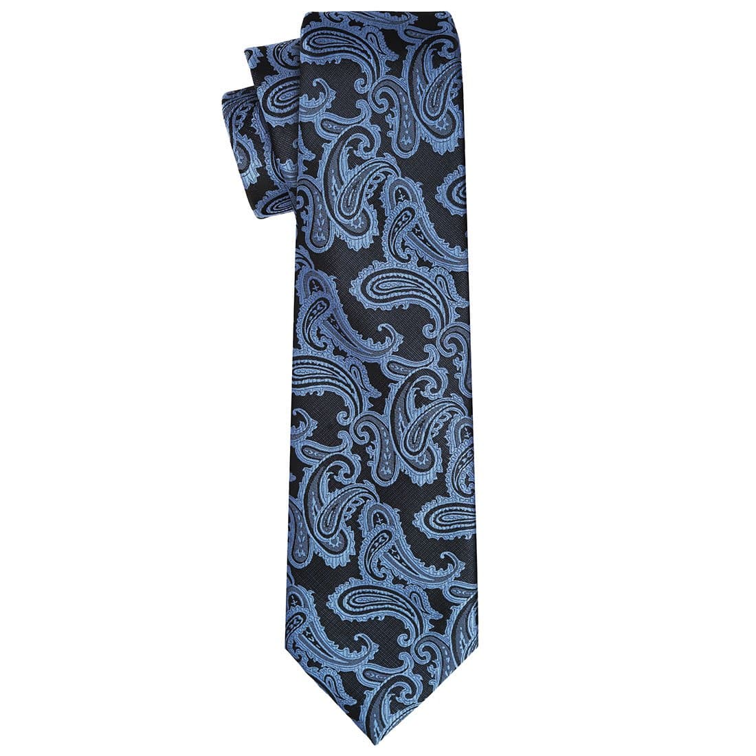 Steel Blue  on Black Paisley Tie - Tie, bowtie, pocket square  | Kissties