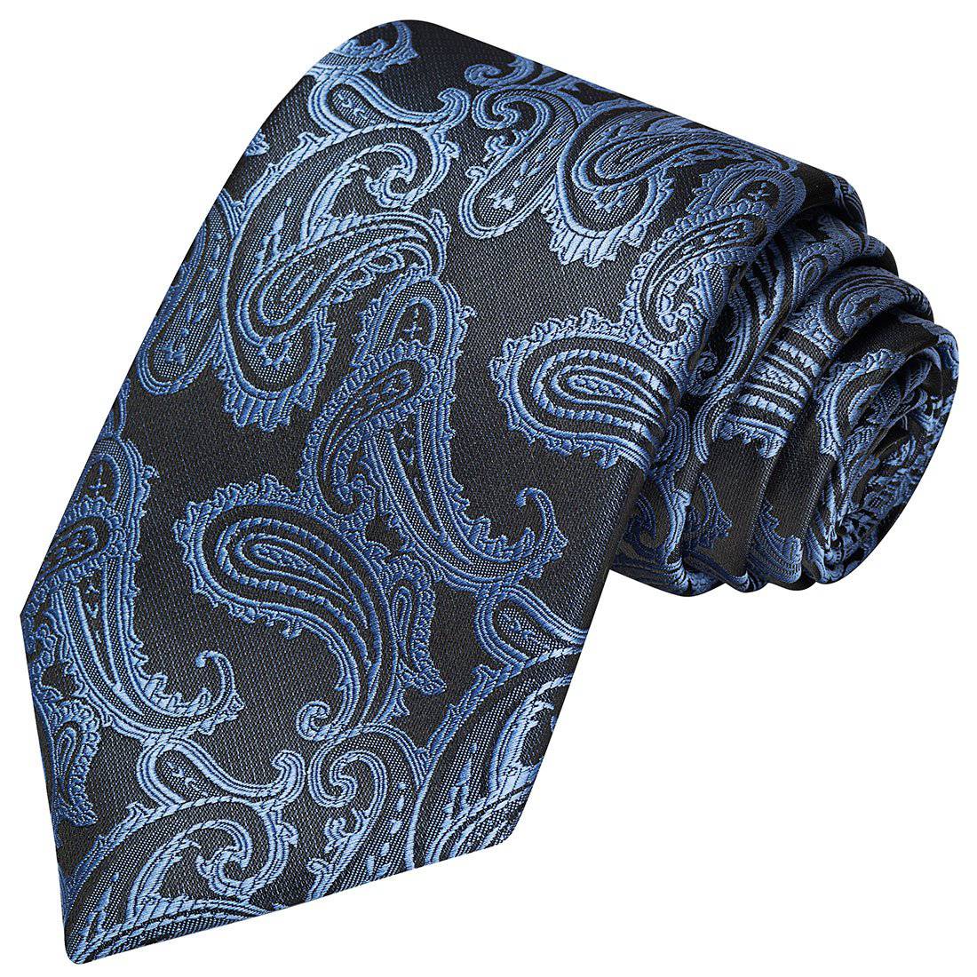 Steel Blue  on Black Paisley Tie - Tie, bowtie, pocket square  | Kissties