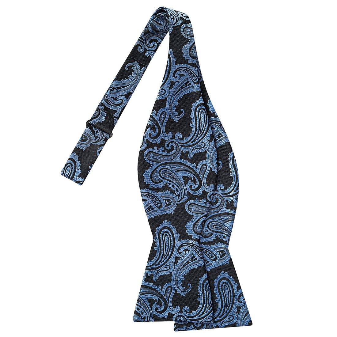 Steel Blue on Black Paisley Bowtie - Tie, bowtie, pocket square  | Kissties