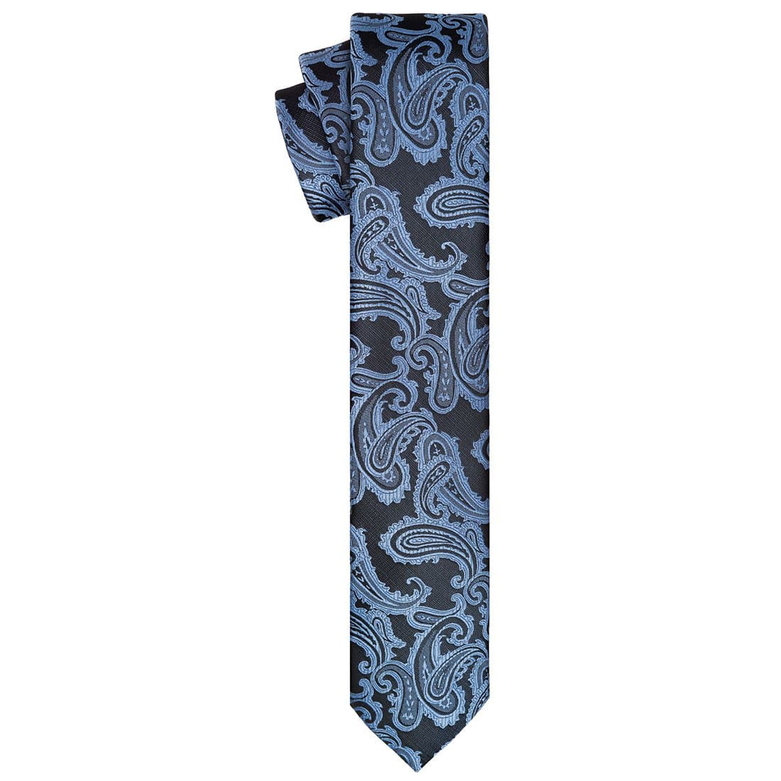 Steel Blue  on Black Paisley Tie - Tie, bowtie, pocket square  | Kissties