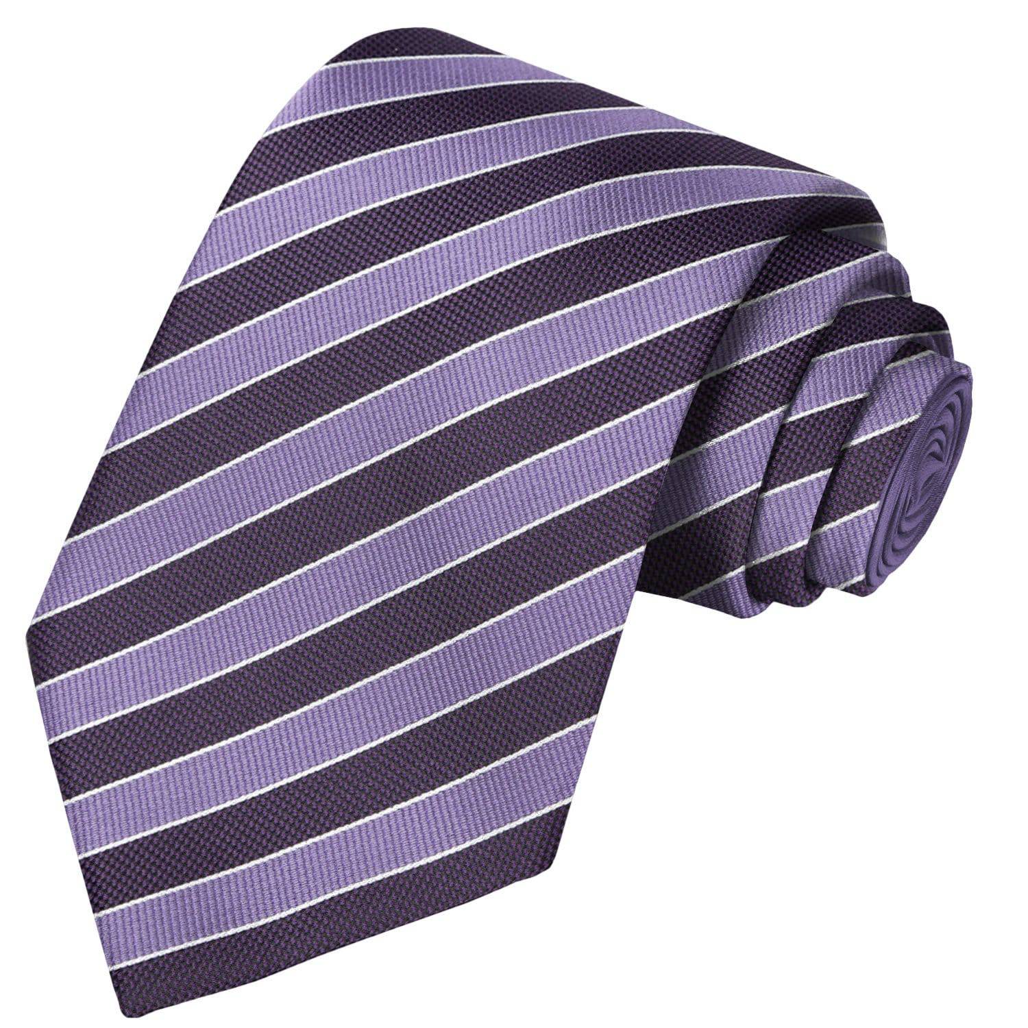 Eggplant-White-Heather Striped Tie - Tie, bowtie, pocket square  | Kissties
