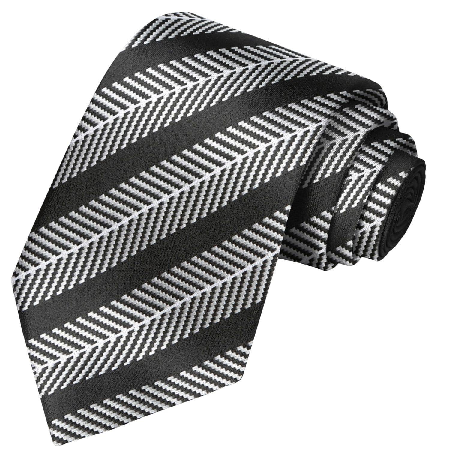 White on White Chevron-Black Striped Tie - Tie, bowtie, pocket square  | Kissties