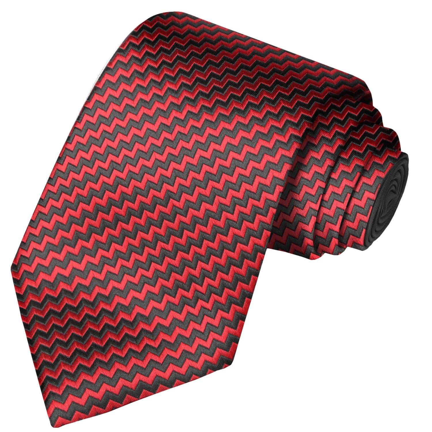 Zigzag Red-Black Stripe Tie - Tie, bowtie, pocket square  | Kissties