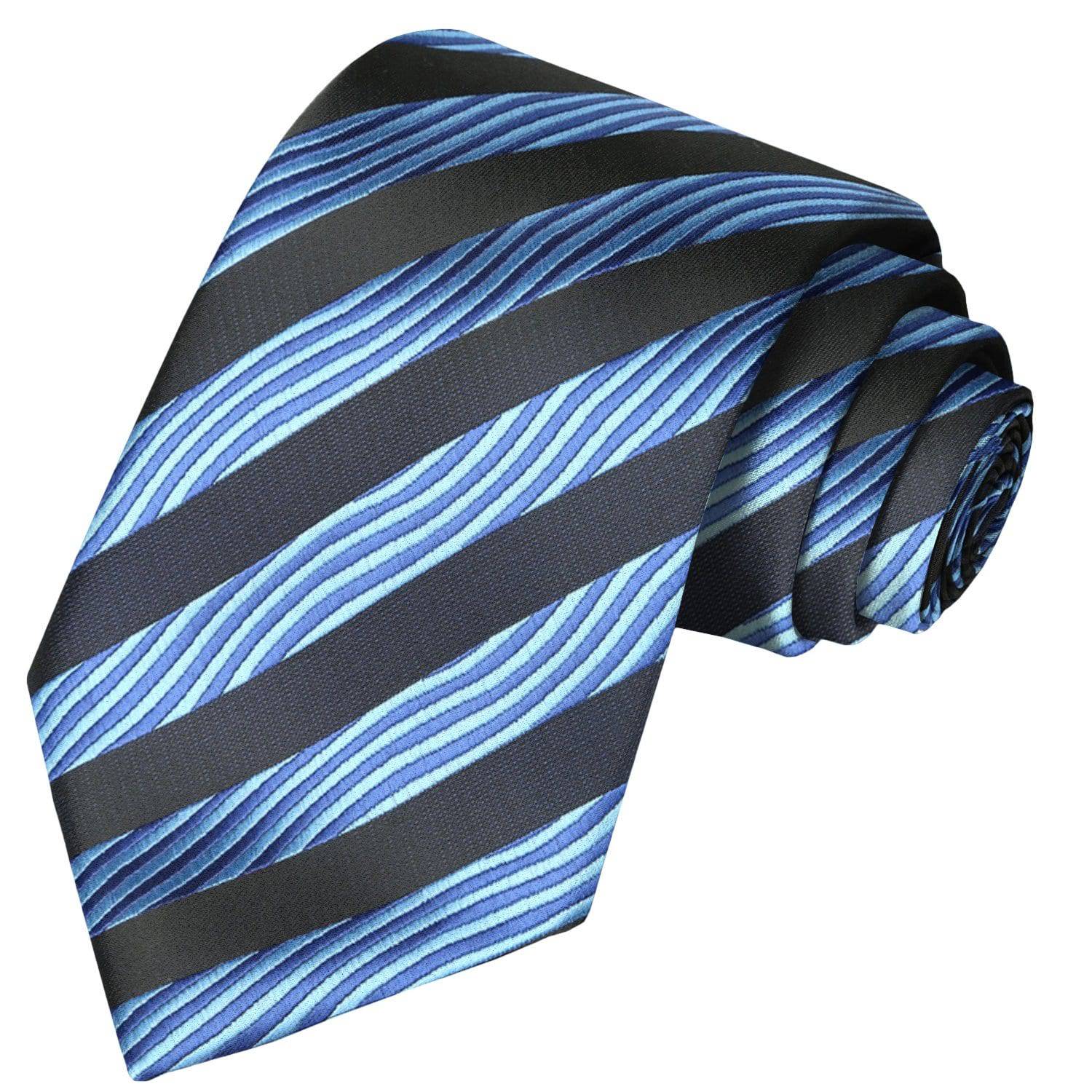 Wavy Zapphire-Black Stripe Tie - Tie, bowtie, pocket square  | Kissties