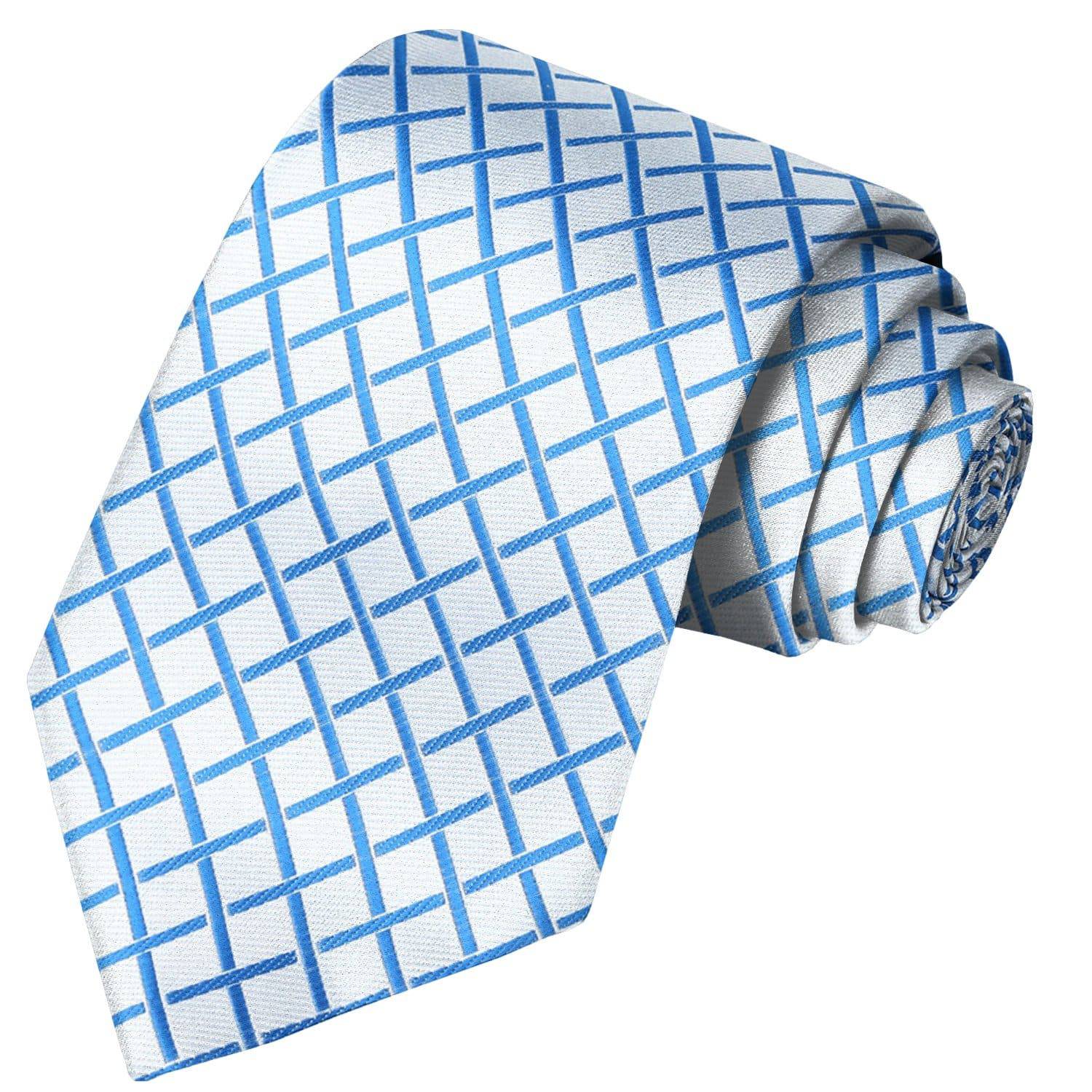 White-Cornflower Blue Checkered Tie - Tie, bowtie, pocket square  | Kissties