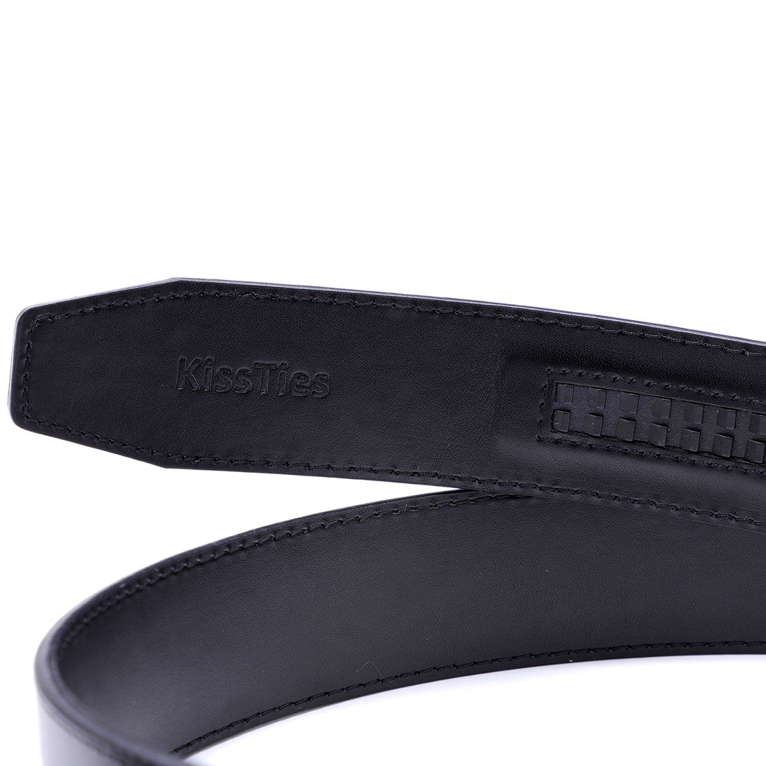 Genuine Solid Leather Micro-Ratchet Belt | Steel Black Buckle | Black Strap - Tie, bowtie, pocket square  | Kissties