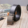 Genuine Solid Leather Micro-Ratchet Belt | Steel Silver Buckle | Black Strap - Tie, bowtie, pocket square  | Kissties
