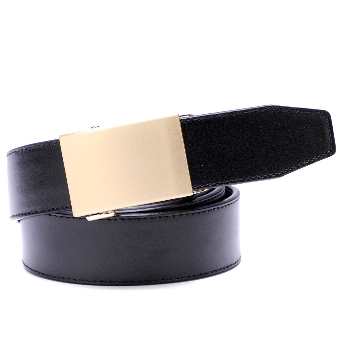 Genuine Solid Leather Micro-Ratchet Belt | Steel Gold Buckle | Black Strap - Tie, bowtie, pocket square  | Kissties