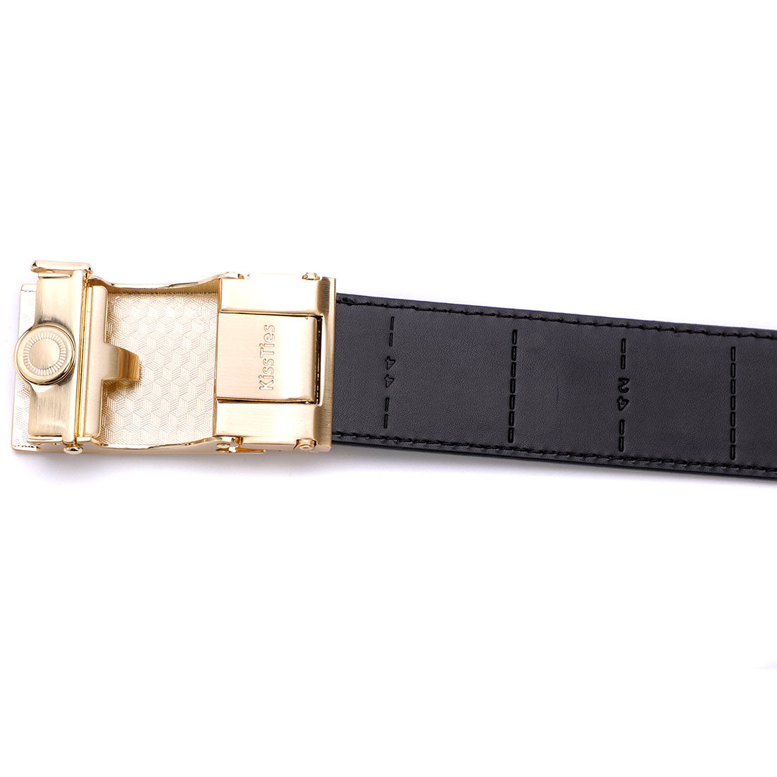 Genuine Solid Leather Micro-Ratchet Belt | Steel Gold Buckle | Black Strap - Tie, bowtie, pocket square  | Kissties