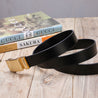 Genuine Solid Leather Micro-Ratchet Belt | Steel Brass Buckle | Black Strap - Tie, bowtie, pocket square  | Kissties