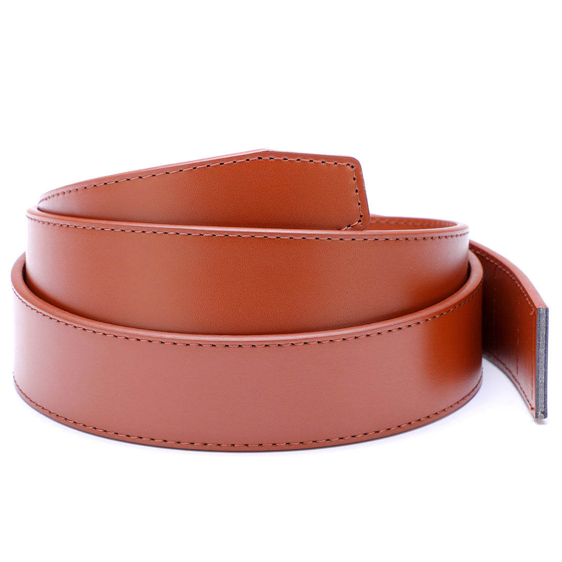 Genuine Solid Leather Micro-Ratchet Belt | Steel Silver Buckle | Tan Strap - Tie, bowtie, pocket square  | Kissties
