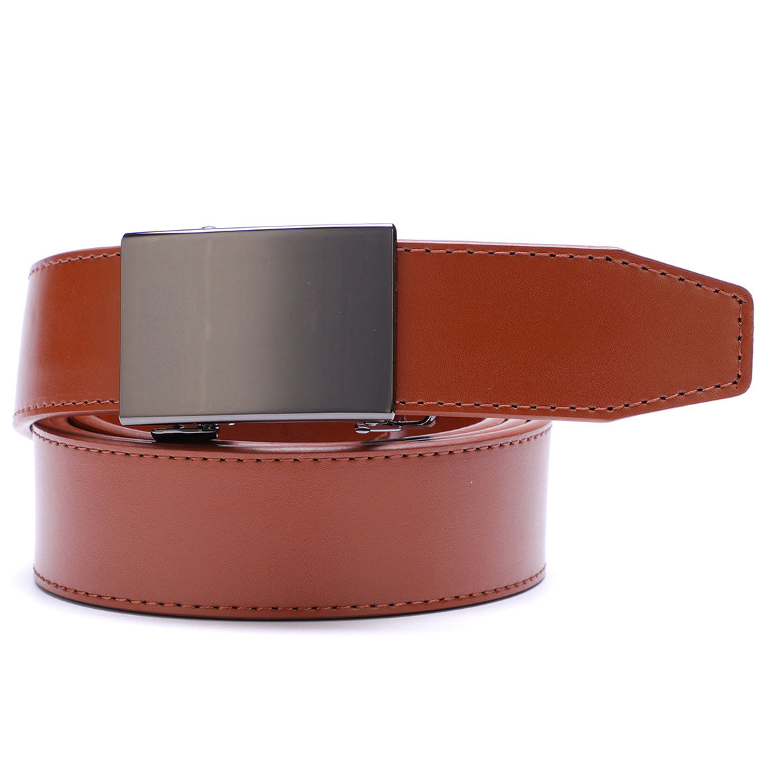 Genuine Solid Leather Micro-Ratchet Belt | Steel Black Buckle | Tan Strap - Tie, bowtie, pocket square  | Kissties