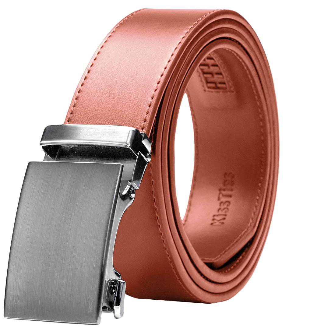 Genuine Solid Leather Micro-Ratchet Belt | Steel Black Buckle | Tan Strap - Tie, bowtie, pocket square  | Kissties