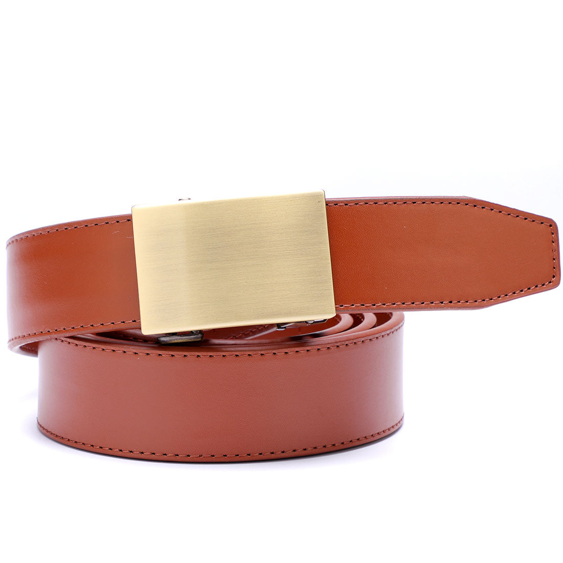 Genuine Solid Leather Micro-Ratchet Belt | Steel Gold Buckle | Tan Strap - Tie, bowtie, pocket square  | Kissties