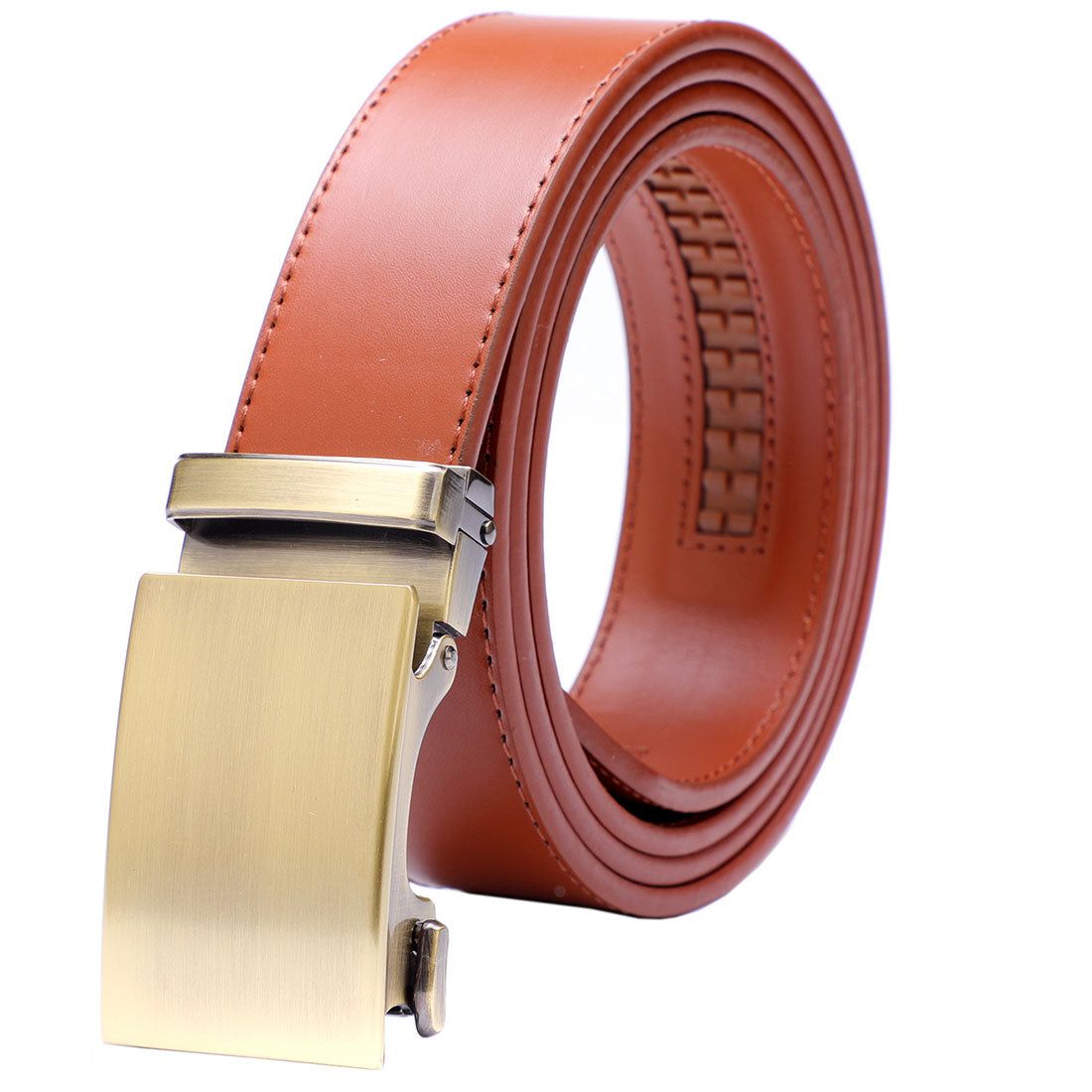 Genuine Solid Leather Micro-Ratchet Belt | Steel Gold Buckle | Tan Strap - Tie, bowtie, pocket square  | Kissties