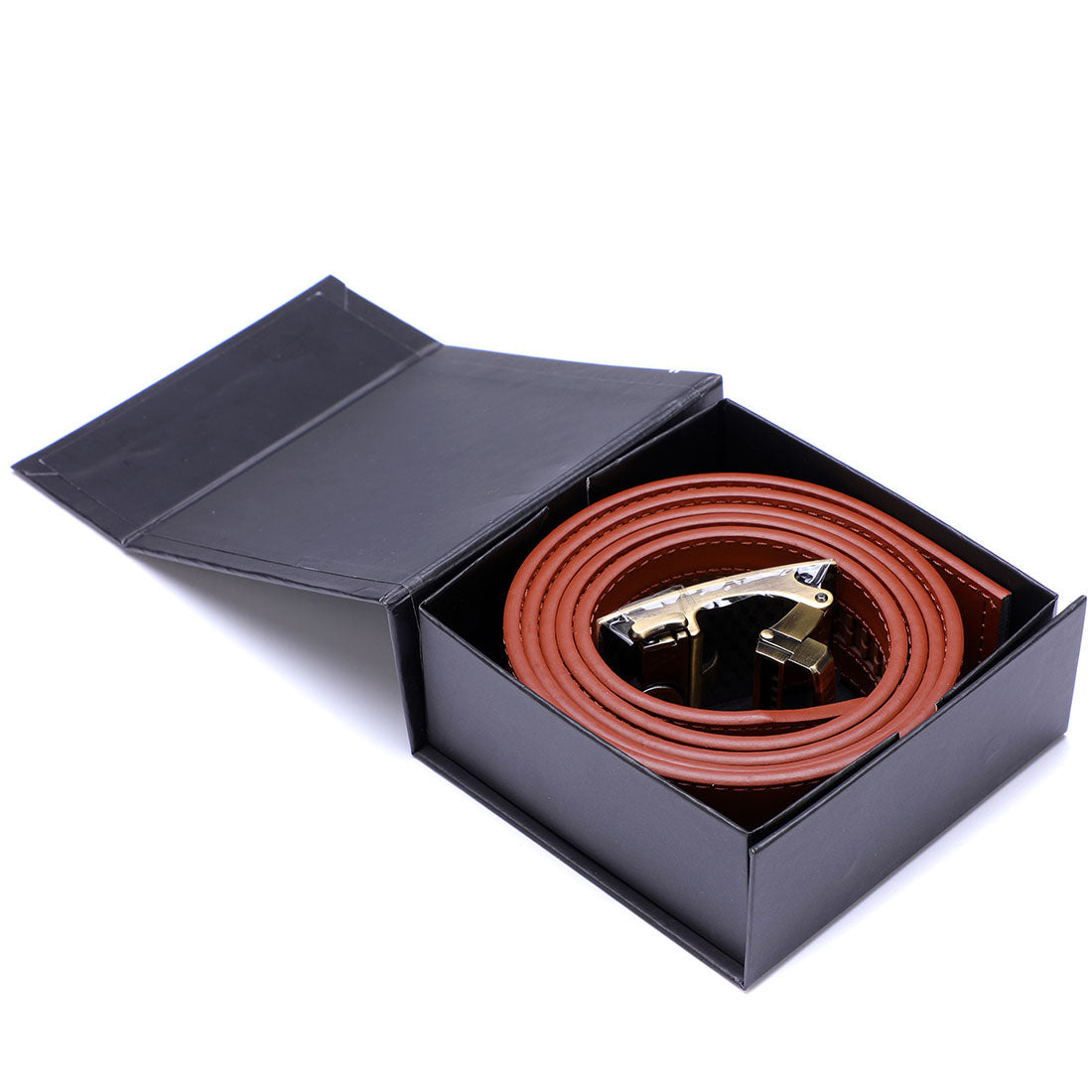 Genuine Solid Leather Micro-Ratchet Belt | Steel Brass Buckle | Tan Strap - Tie, bowtie, pocket square  | Kissties