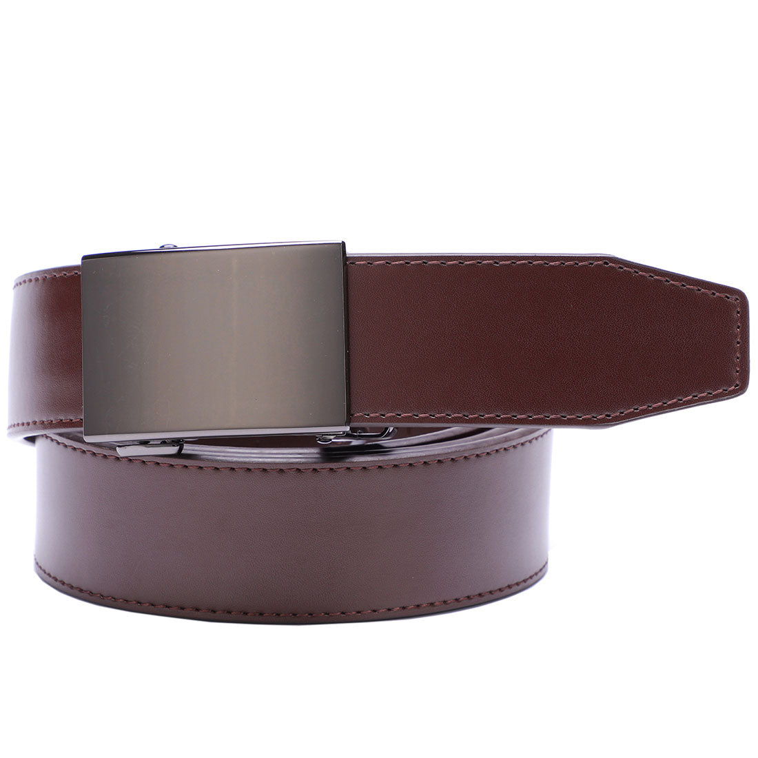 Genuine Solid Leather Micro-Ratchet Belt | Steel Black Buckle | Brown Strap - Tie, bowtie, pocket square  | Kissties