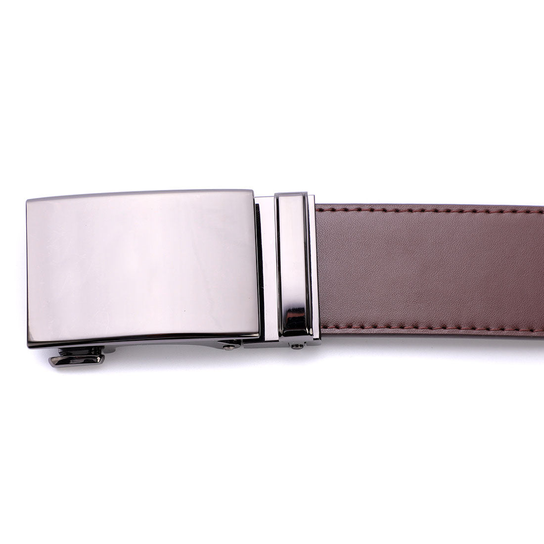 Cowhide Leather Micro-Ratchet Belt | Steel Silver Buckle | Brown
