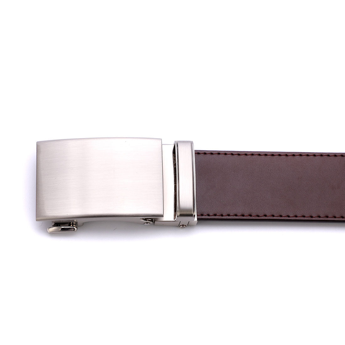 Genuine Solid Leather Micro-Ratchet Belt | Steel Silver Buckle | Brown Strap - Tie, bowtie, pocket square  | Kissties