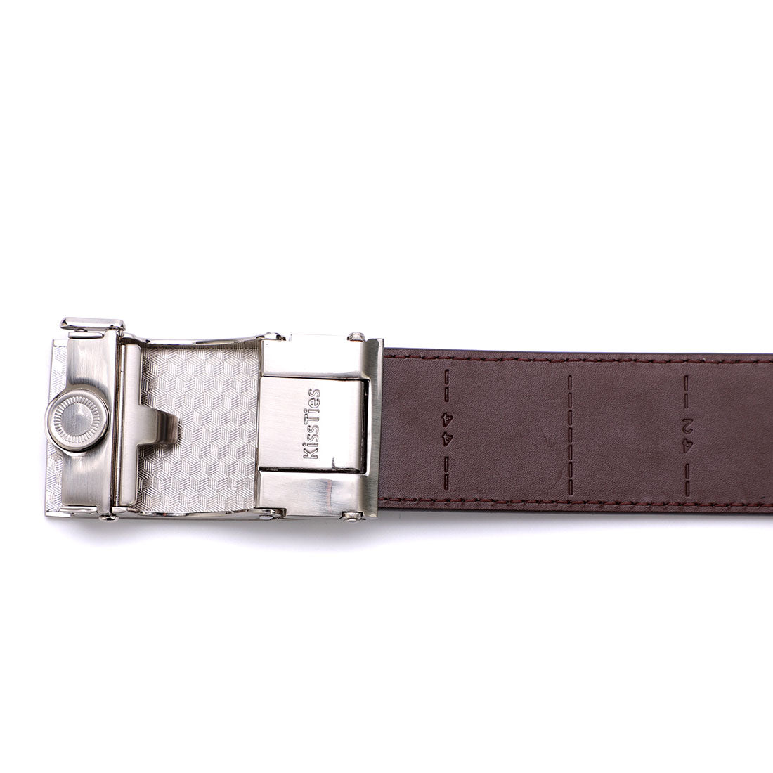 Genuine Solid Leather Micro-Ratchet Belt | Steel Silver Buckle | Brown Strap - Tie, bowtie, pocket square  | Kissties