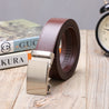 Genuine Solid Leather Micro-Ratchet Belt | Steel Silver Buckle | Brown Strap - Tie, bowtie, pocket square  | Kissties
